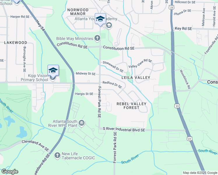 map of restaurants, bars, coffee shops, grocery stores, and more near 938 Rebel Forest Drive Southeast in Atlanta