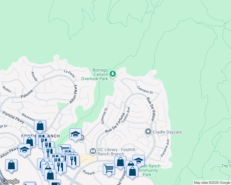map of restaurants, bars, coffee shops, grocery stores, and more near 15 Monserrat Place in Lake Forest