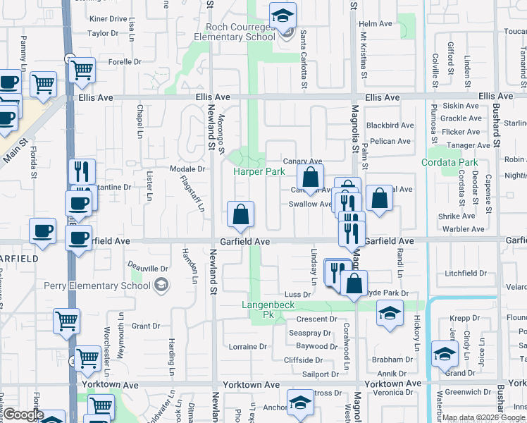 map of restaurants, bars, coffee shops, grocery stores, and more near 18899 Santa Mariana Street in Fountain Valley