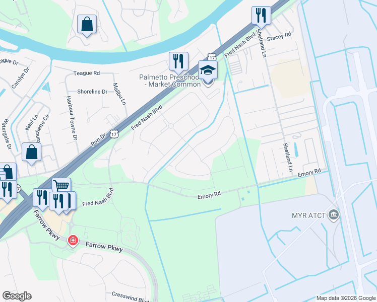 map of restaurants, bars, coffee shops, grocery stores, and more near 2654 Orion Loop in Myrtle Beach