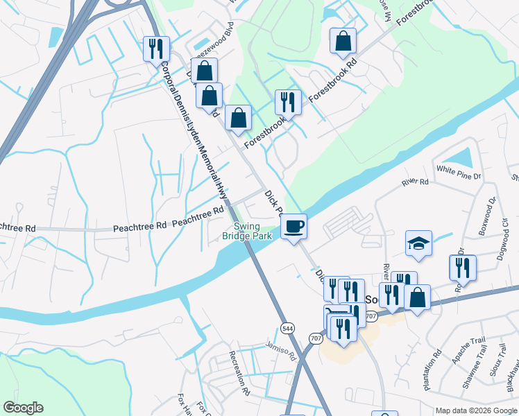 map of restaurants, bars, coffee shops, grocery stores, and more near 206 Kenzie Court in Myrtle Beach