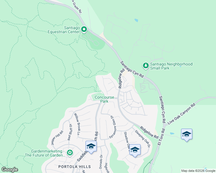 map of restaurants, bars, coffee shops, grocery stores, and more near 28752 Vista Saddleback Road in Trabuco Canyon