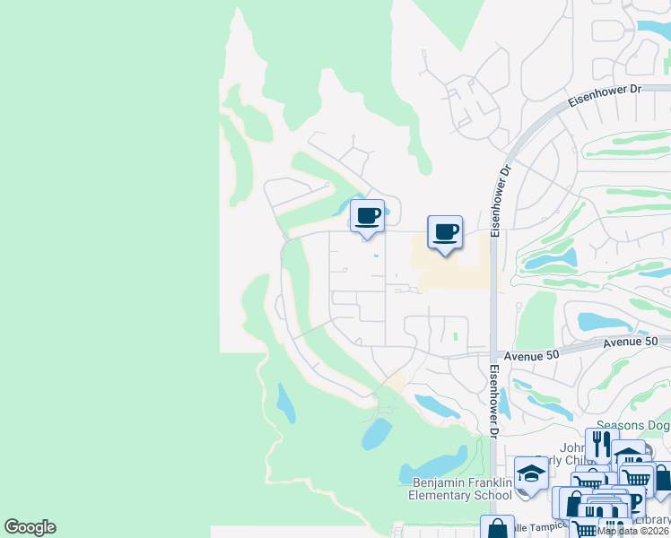 map of restaurants, bars, coffee shops, grocery stores, and more near 76972 Calle Mazatlan in La Quinta