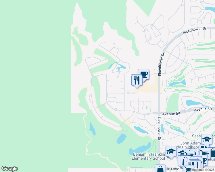 map of restaurants, bars, coffee shops, grocery stores, and more near 76970 Calle Mazatlan in La Quinta