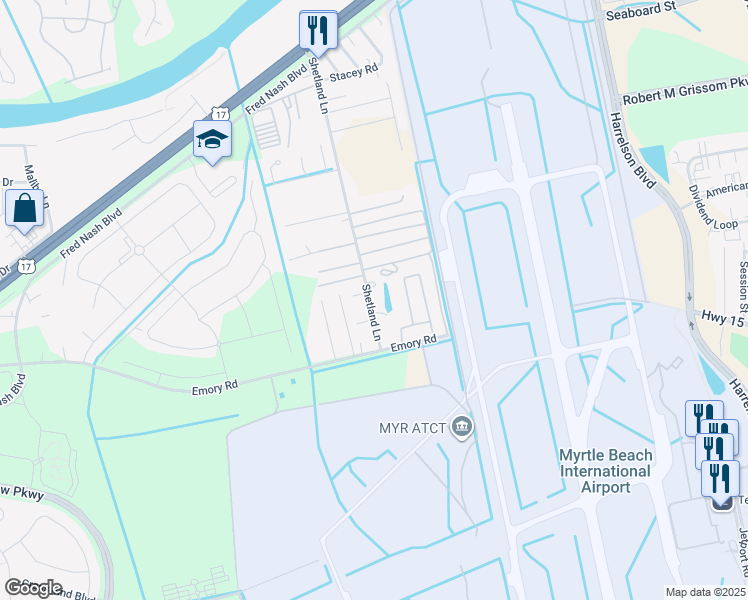 map of restaurants, bars, coffee shops, grocery stores, and more near 3060 Shetland Lane in Myrtle Beach