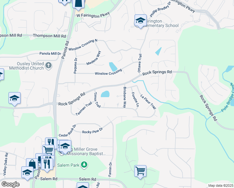 map of restaurants, bars, coffee shops, grocery stores, and more near 5442 Brisbane Court in Lithonia