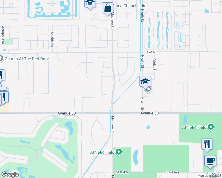 map of restaurants, bars, coffee shops, grocery stores, and more near 80977 Rockspur Court in Indio
