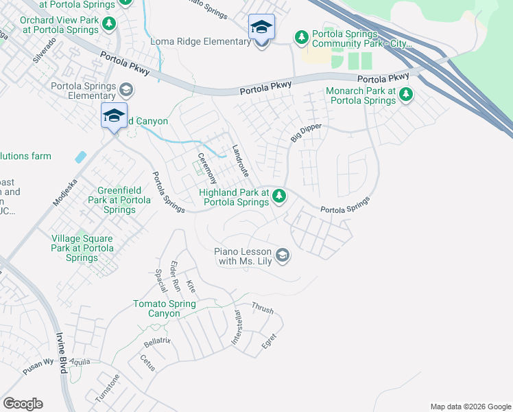 map of restaurants, bars, coffee shops, grocery stores, and more near 135 Sunnyslope in Irvine