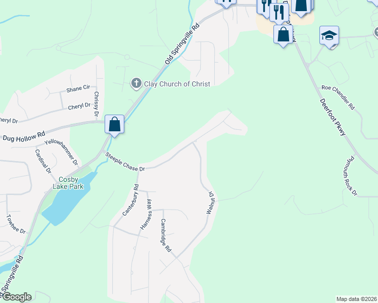 map of restaurants, bars, coffee shops, grocery stores, and more near 6087 Steeple Chase Drive in Pinson