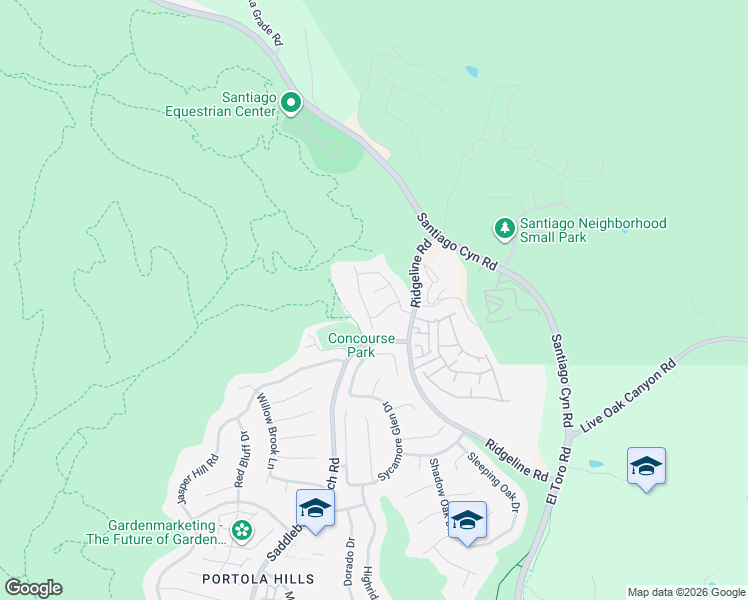 map of restaurants, bars, coffee shops, grocery stores, and more near 28752 Vista Saddleback Road in Trabuco Canyon