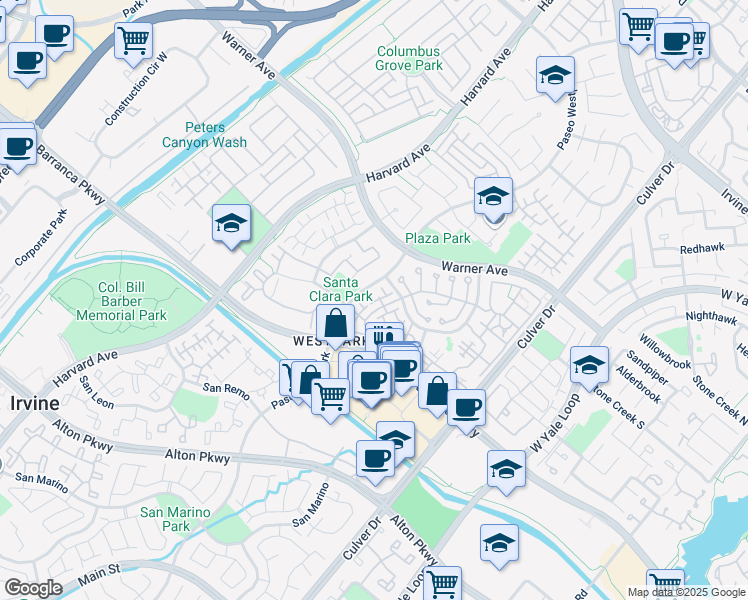 map of restaurants, bars, coffee shops, grocery stores, and more near 2702 Ladrillo Aisle in Irvine