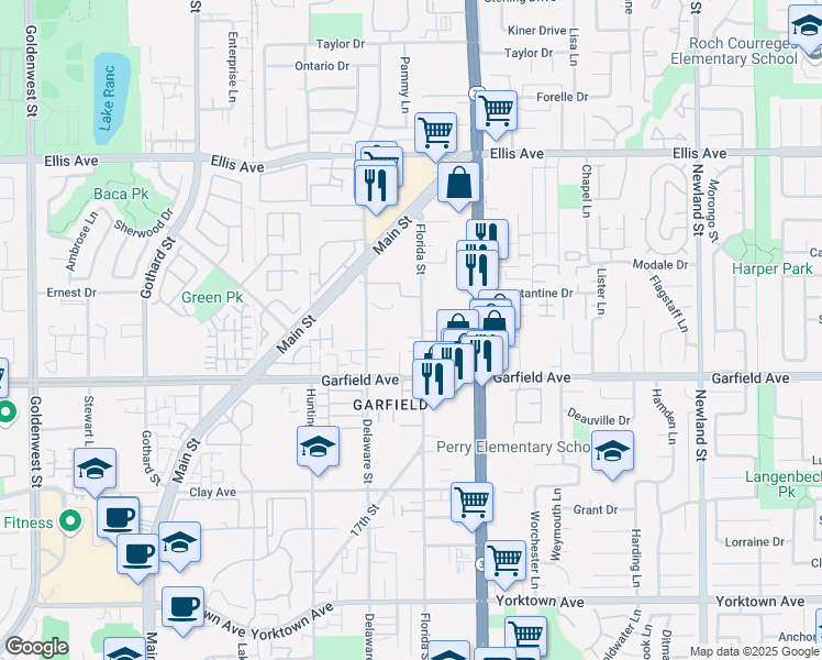 map of restaurants, bars, coffee shops, grocery stores, and more near 7831 Shaffer Circle in Huntington Beach