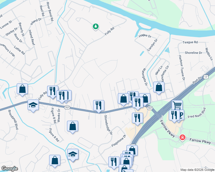 map of restaurants, bars, coffee shops, grocery stores, and more near 5559 Creon Street in Myrtle Beach