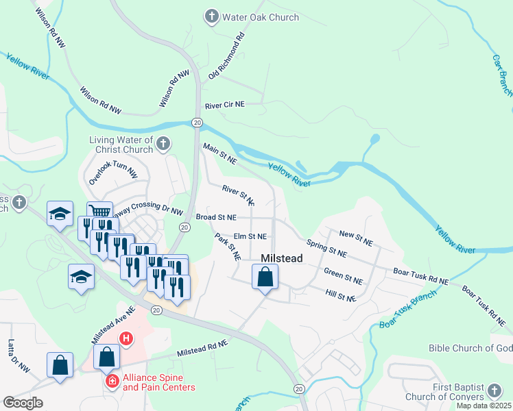 map of restaurants, bars, coffee shops, grocery stores, and more near in Rockdale County