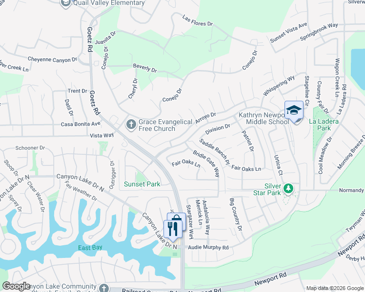 map of restaurants, bars, coffee shops, grocery stores, and more near in Menifee