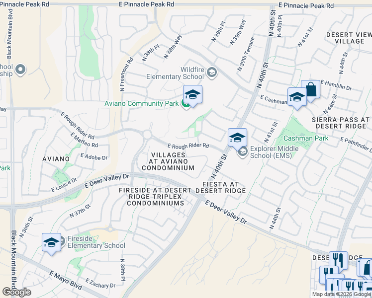 map of restaurants, bars, coffee shops, grocery stores, and more near 3943 East Crest Lane in Phoenix
