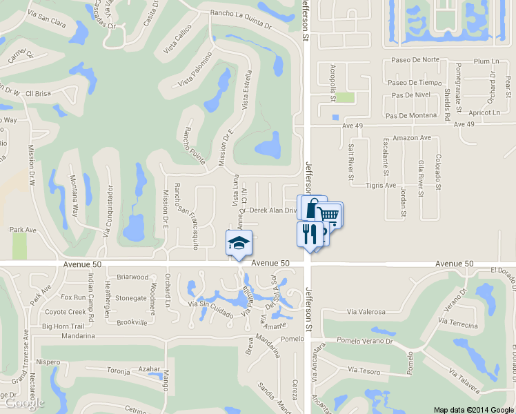 map of restaurants, bars, coffee shops, grocery stores, and more near 49598 Marne Court in La Quinta