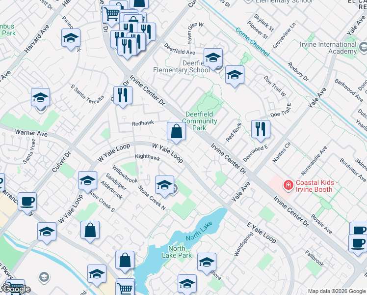 map of restaurants, bars, coffee shops, grocery stores, and more near 20 Oakdale in Irvine