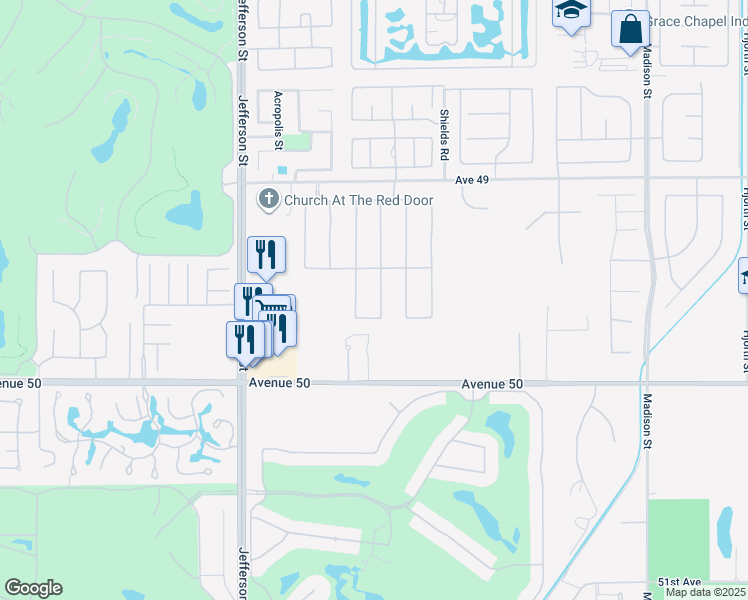 map of restaurants, bars, coffee shops, grocery stores, and more near 49597 Jordan Street in Indio