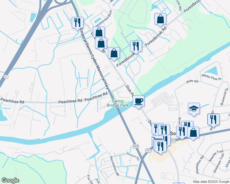 map of restaurants, bars, coffee shops, grocery stores, and more near 100 Kenzgar Drive in Myrtle Beach