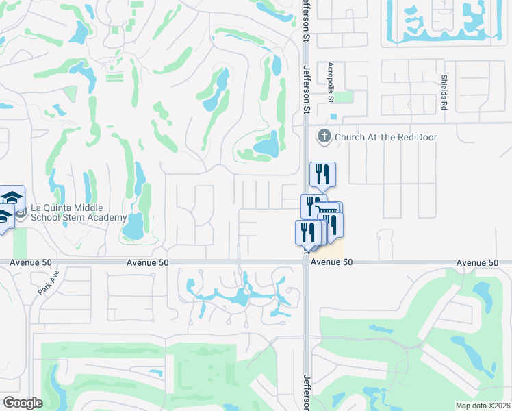 map of restaurants, bars, coffee shops, grocery stores, and more near 49598 Marne Court in La Quinta