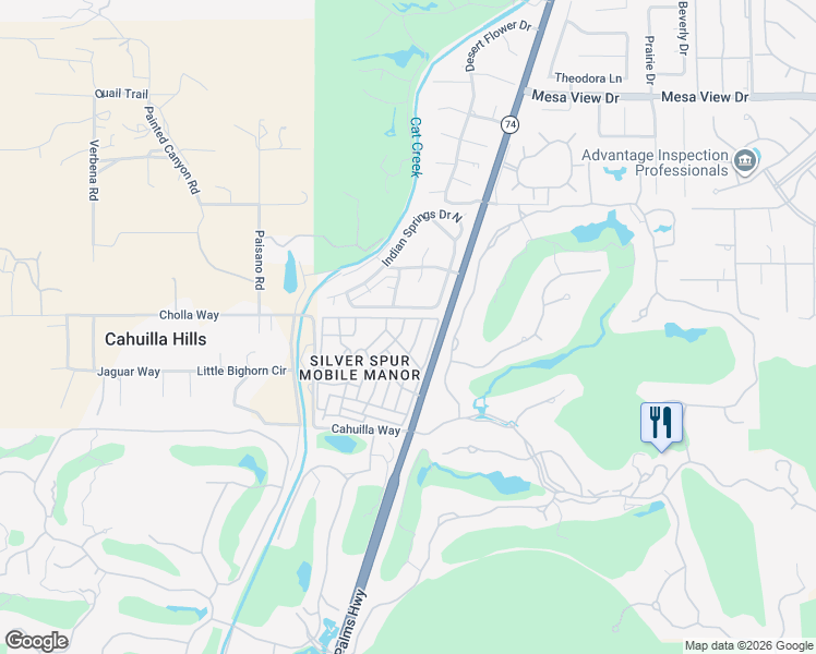 map of restaurants, bars, coffee shops, grocery stores, and more near 30 Diamond East Drive in Palm Desert