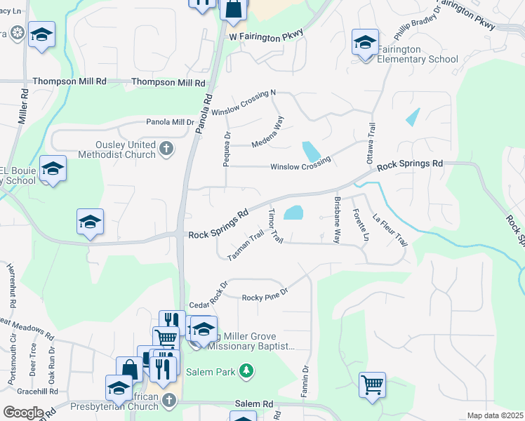 map of restaurants, bars, coffee shops, grocery stores, and more near 5485 Rock Springs Road in Stonecrest