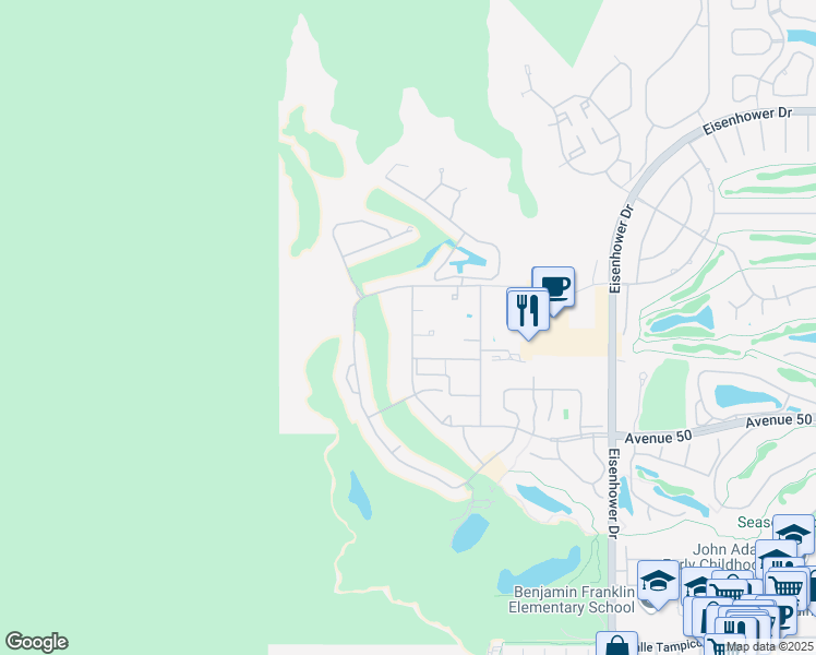 map of restaurants, bars, coffee shops, grocery stores, and more near 76941 Calle Mazatlan in La Quinta