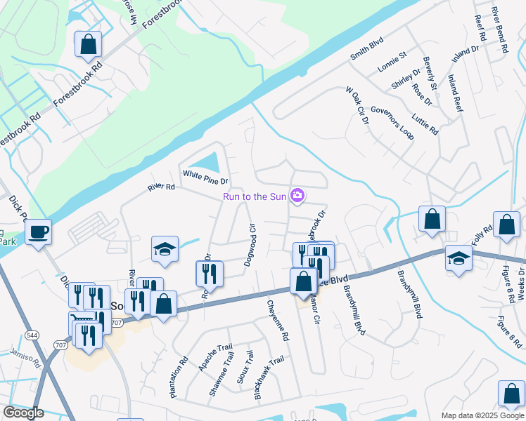 map of restaurants, bars, coffee shops, grocery stores, and more near 1266 Shalom Drive in Myrtle Beach