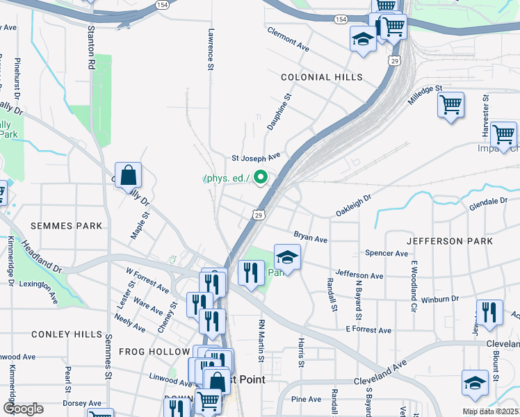 map of restaurants, bars, coffee shops, grocery stores, and more near U.S. 29 in Atlanta
