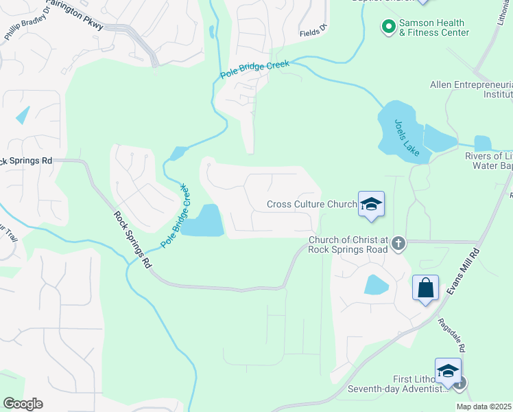 map of restaurants, bars, coffee shops, grocery stores, and more near 5996 Fairington Farms Lane in Stonecrest