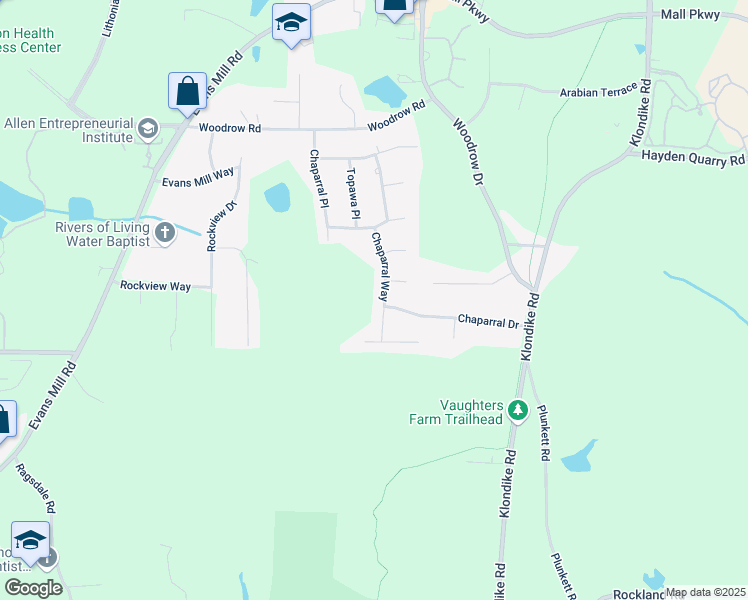 map of restaurants, bars, coffee shops, grocery stores, and more near 3213 Chaparral Way in Stonecrest