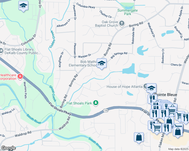 map of restaurants, bars, coffee shops, grocery stores, and more near 3357 Huntwood Court in Decatur