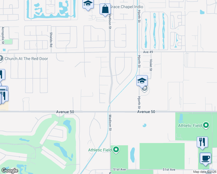 map of restaurants, bars, coffee shops, grocery stores, and more near 80996 Rockspur Court in Indio