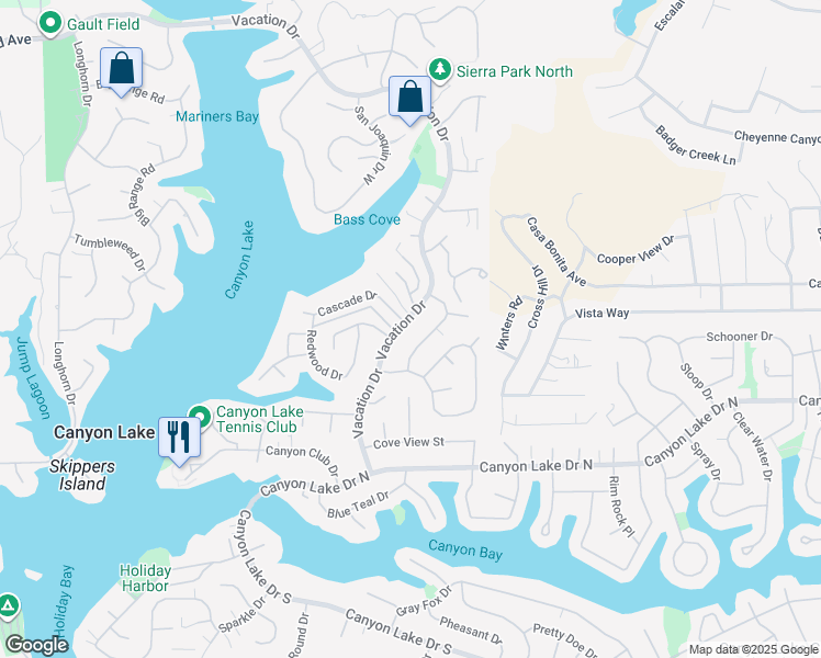 map of restaurants, bars, coffee shops, grocery stores, and more near 29720 Vacation Drive in Canyon Lake