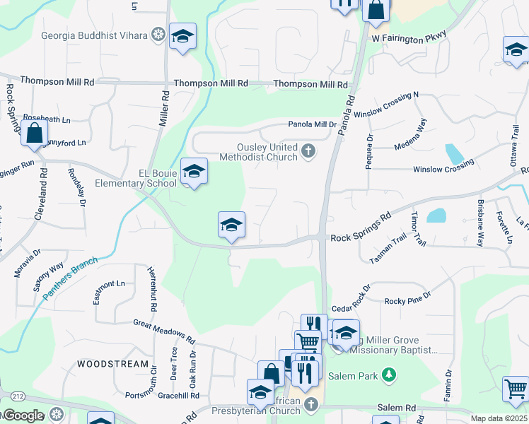 map of restaurants, bars, coffee shops, grocery stores, and more near 5133 Christian Springs Lane in Stonecrest