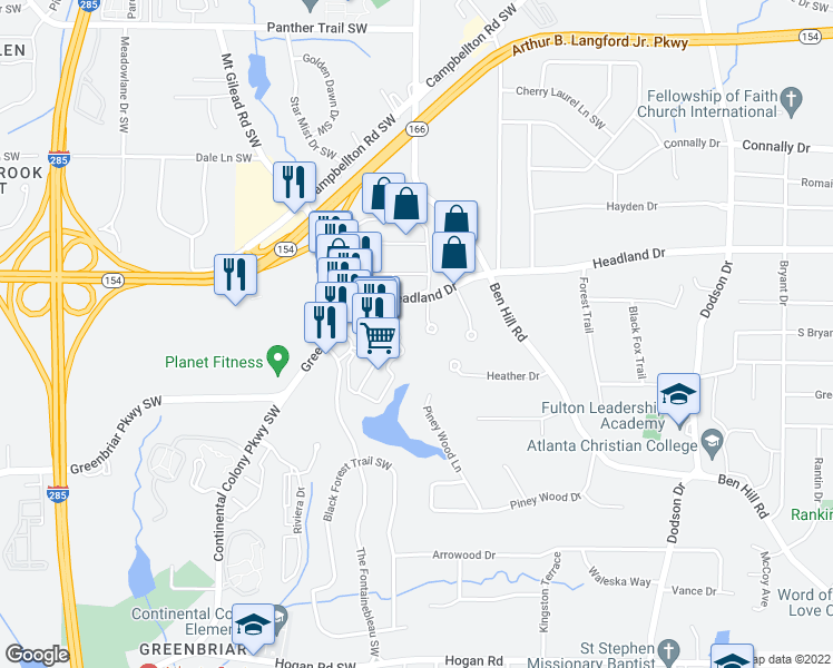 map of restaurants, bars, coffee shops, grocery stores, and more near in Atlanta