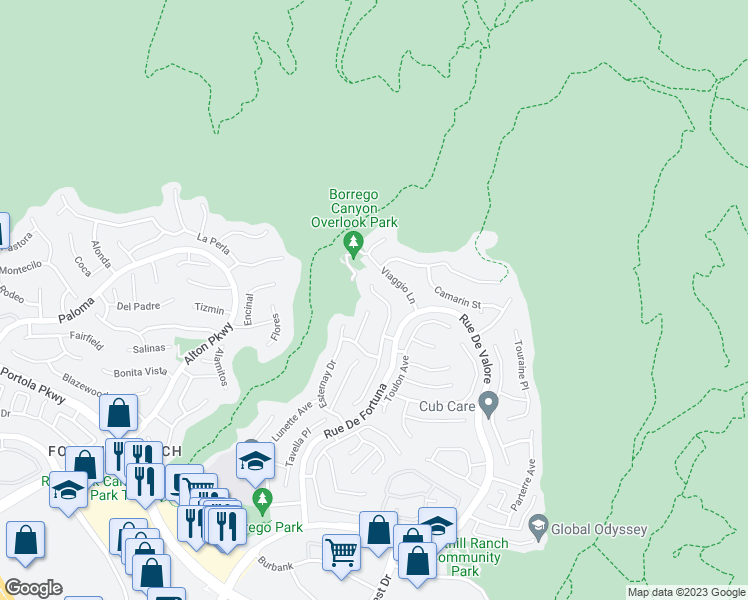 map of restaurants, bars, coffee shops, grocery stores, and more near 15 Monserrat Place in Lake Forest