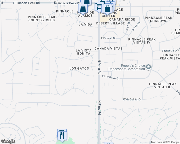 map of restaurants, bars, coffee shops, grocery stores, and more near 8704 East Los Gatos Drive in Scottsdale