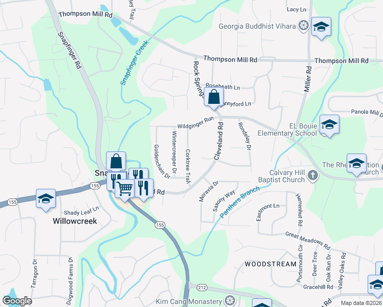 map of restaurants, bars, coffee shops, grocery stores, and more near 3248 Corktree Trail in Stonecrest