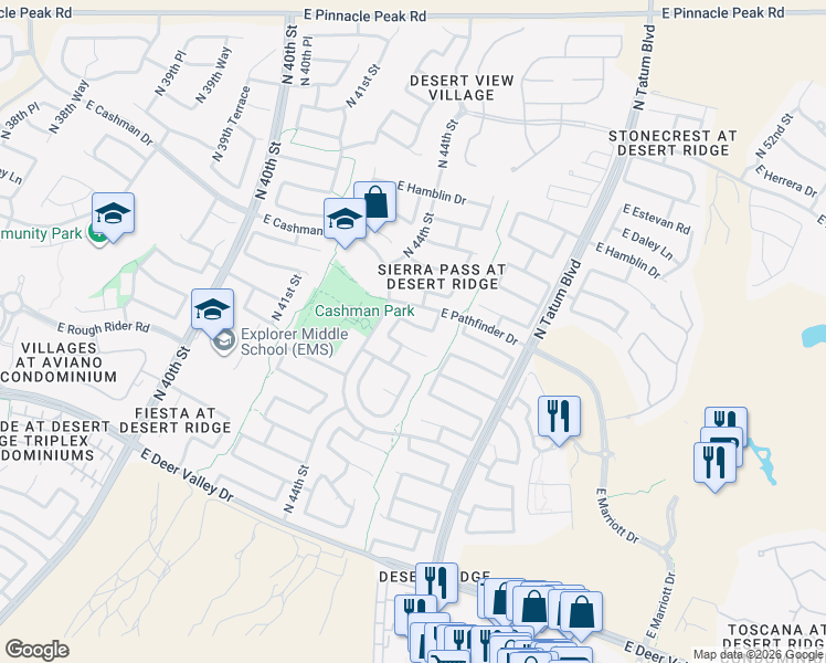 map of restaurants, bars, coffee shops, grocery stores, and more near 4503 East Adobe Drive in Phoenix