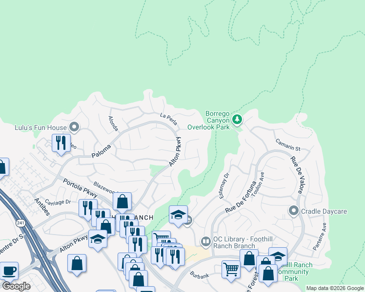 map of restaurants, bars, coffee shops, grocery stores, and more near 5 Encinal in Lake Forest