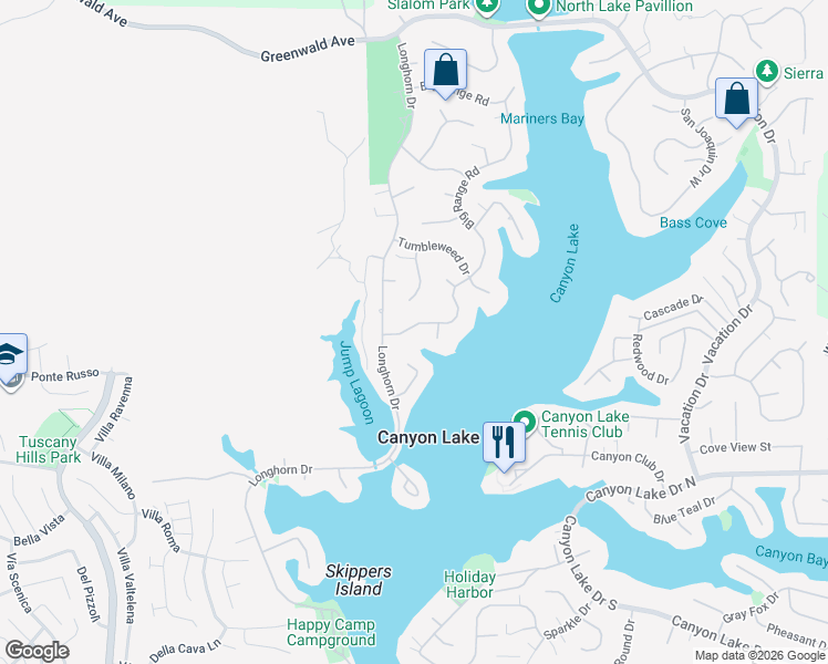 map of restaurants, bars, coffee shops, grocery stores, and more near 29716 Buggywhip Court in Canyon Lake