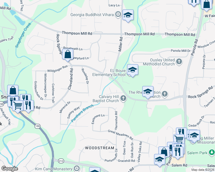 map of restaurants, bars, coffee shops, grocery stores, and more near 3255 Forrest Bluff Way in Stonecrest