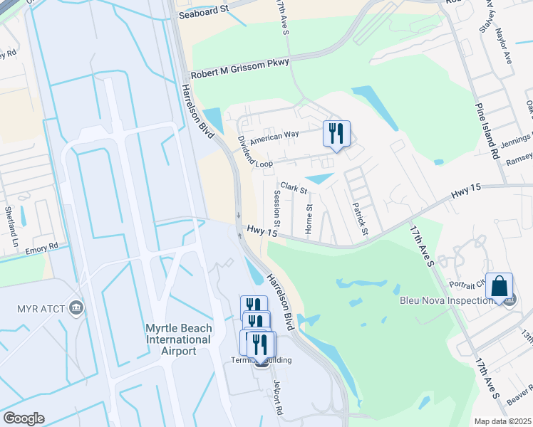 map of restaurants, bars, coffee shops, grocery stores, and more near 1208 Rosehaven Drive in Myrtle Beach