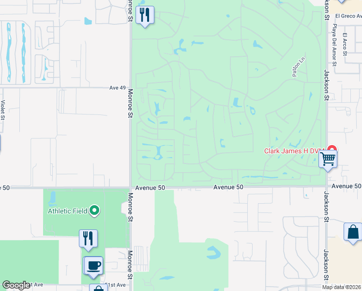 map of restaurants, bars, coffee shops, grocery stores, and more near 82373 David Court in Indio