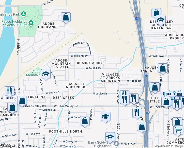 map of restaurants, bars, coffee shops, grocery stores, and more near 22225 North 29th Drive in Phoenix