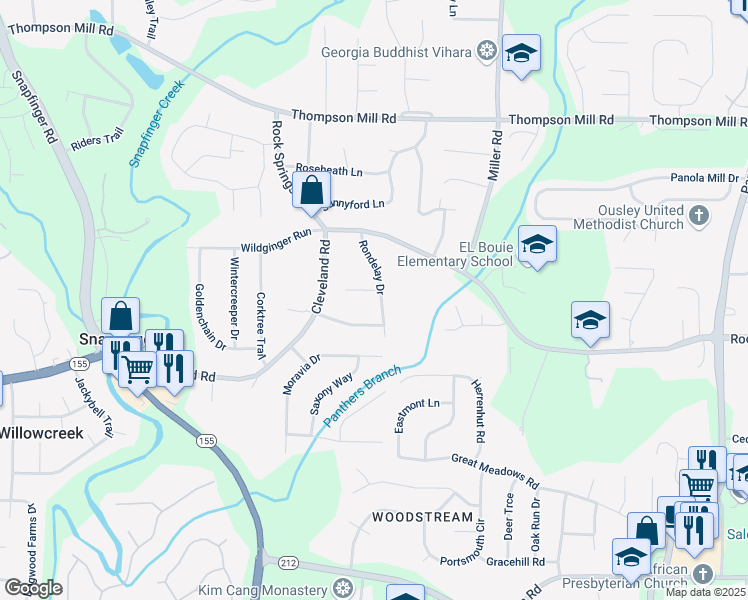 map of restaurants, bars, coffee shops, grocery stores, and more near 3251 Rondelay Drive in Stonecrest