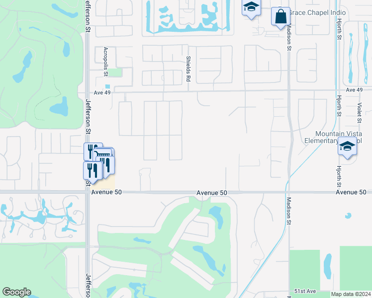 map of restaurants, bars, coffee shops, grocery stores, and more near 49578 Colorado Street in Indio