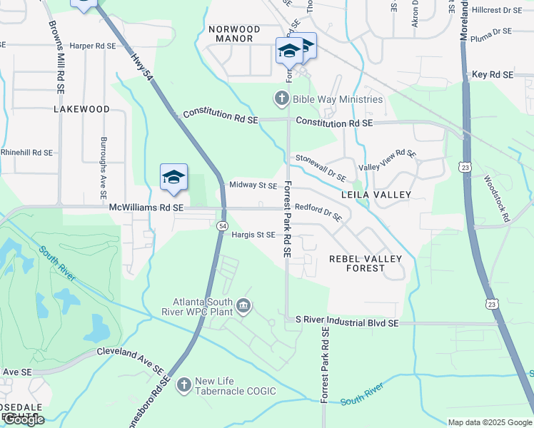 map of restaurants, bars, coffee shops, grocery stores, and more near 881 McWilliams Road in Atlanta